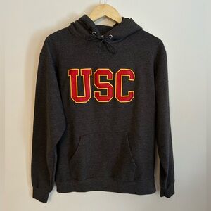 Champion Men's Dark Gray Hoodie with Red and Yellow USC Logo